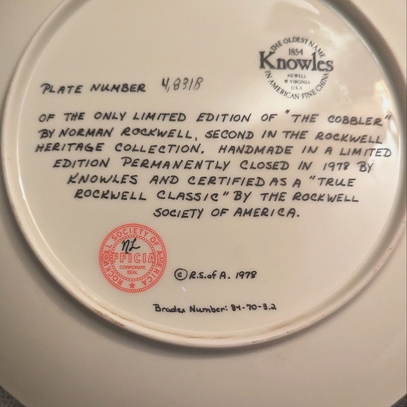 Norman Rockwell Collector's Plate "The Cobbler" 1978 Lim Ed. Authentic Knowles - Picture 3 of 4